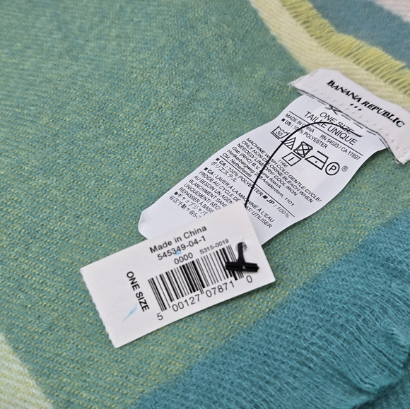 NWT BANANA REPUBLIC OVERSIZE BLANKET SCARF SHAWL WRAP CITRON BLUE PLAID WOMEN OS - Picture 12 of 15